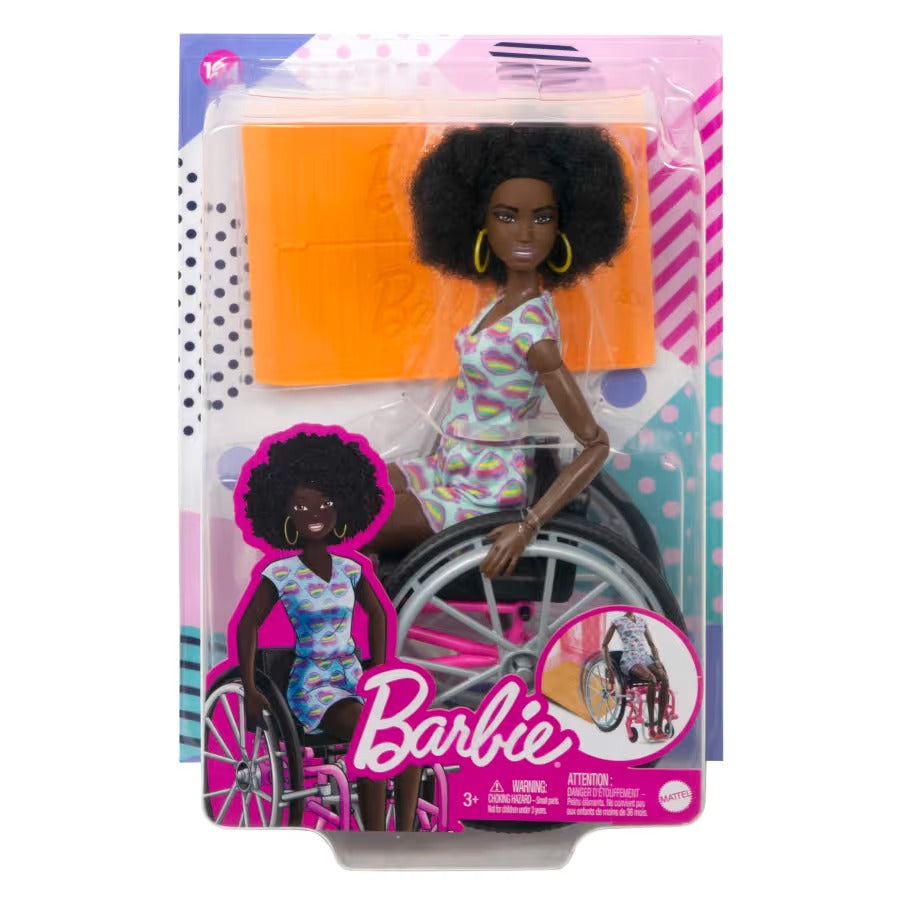 Barbie Fashionistas Doll #194 With Wheelchair & Ramp, Curly Brown Hair, Romper & Accessories
