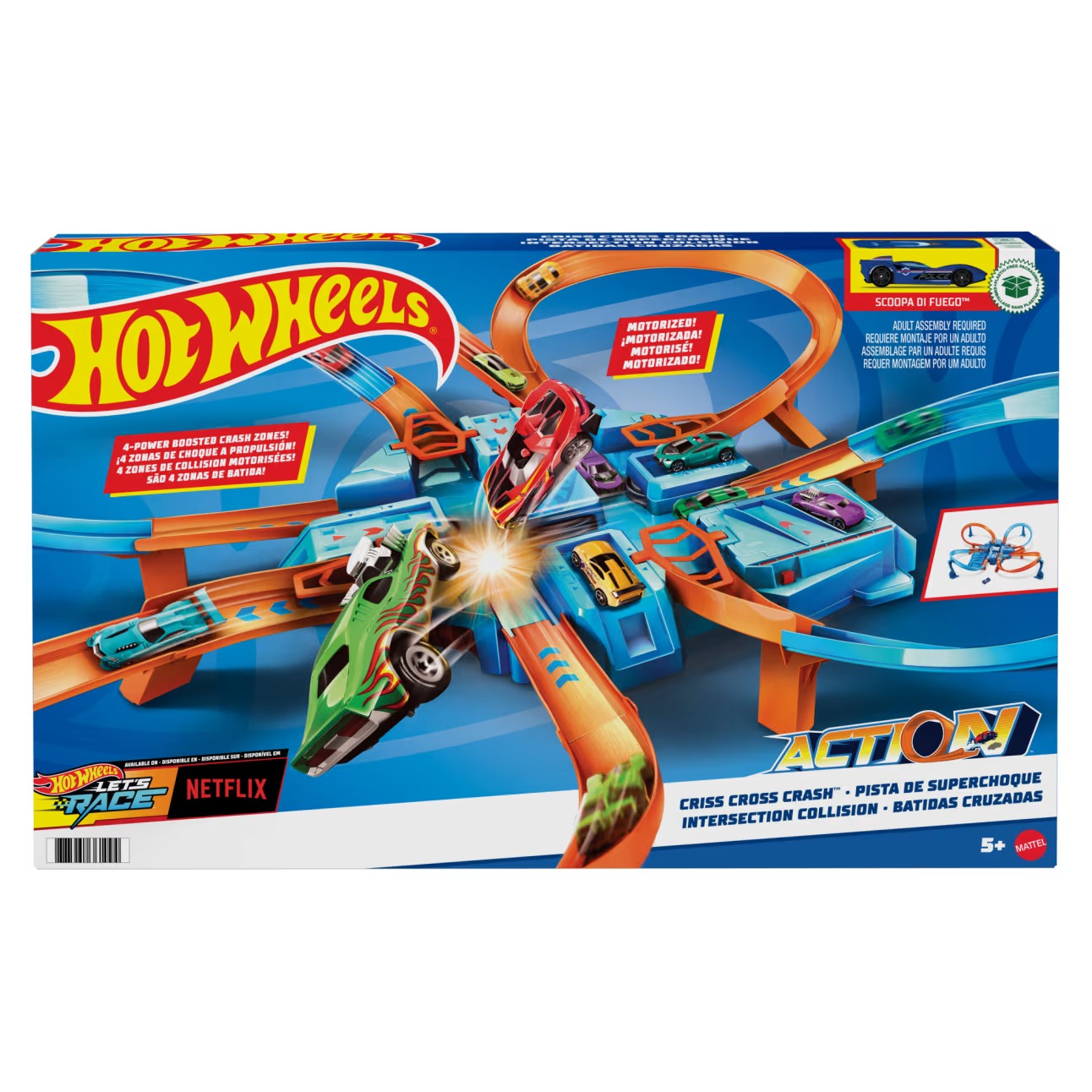 Hot Wheels Track Set With 1:64 Scale Toy Car, Criss-Cross Crash Track With Motorized Booster