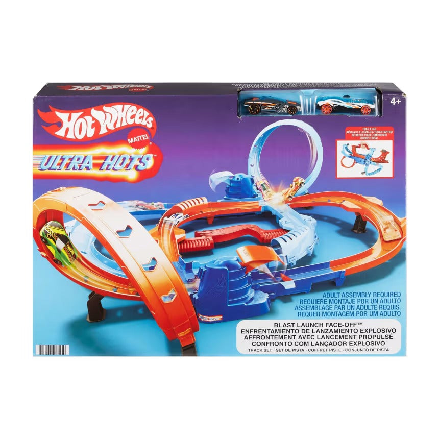 Hot Wheels Ultra Hots Blast Launch Face-Off Track Set With 2 1:64 Scale Toy Cars